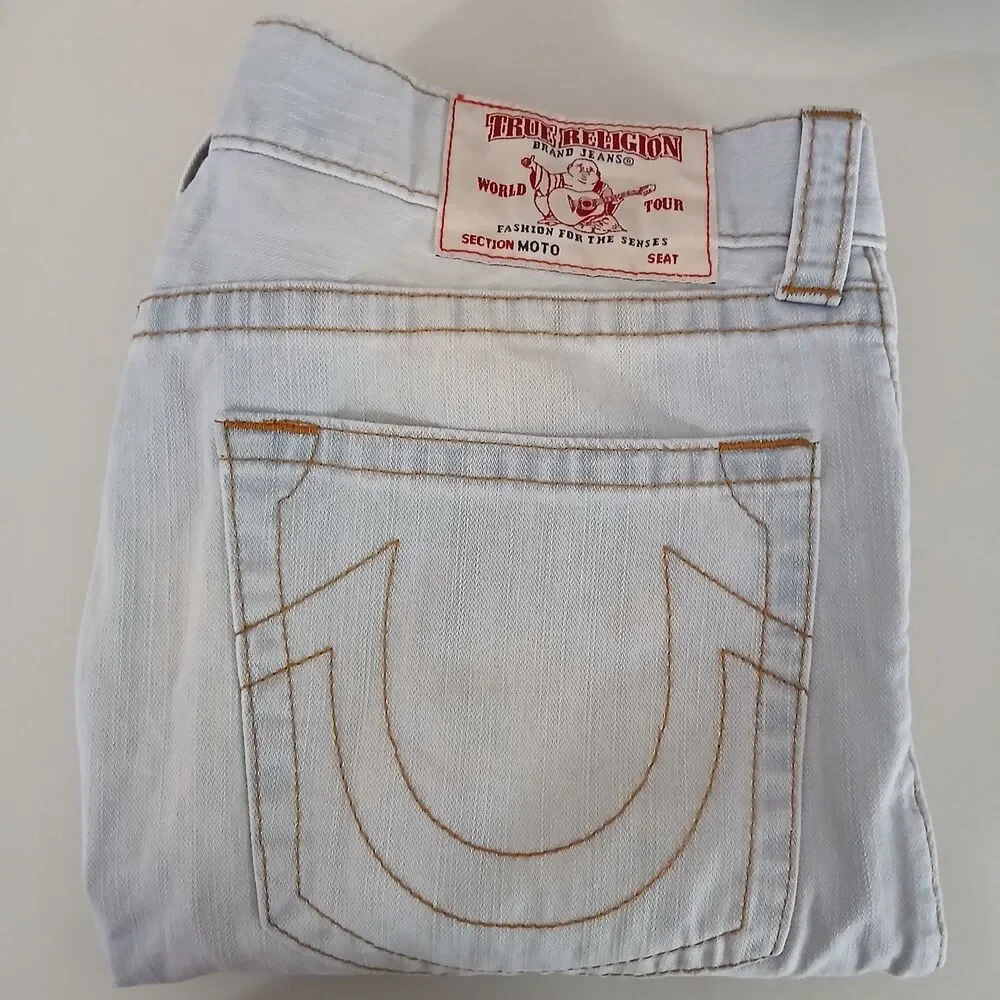 True Religion Jeans Mens 36 Rocco Moto Straight Light Blue $239 Denim Pants 1069